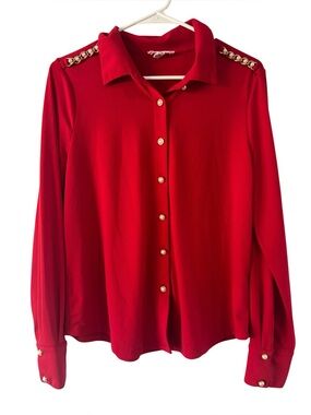 Rio & Rian New York Women's Gold & Pearl Button Down Blouse Size M